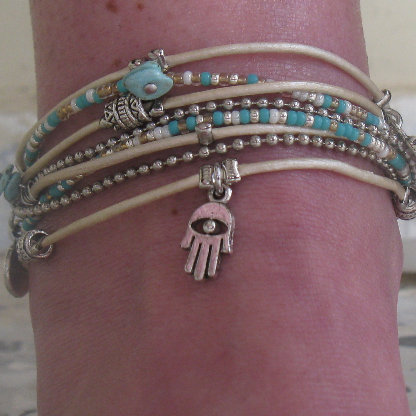 Boho Beaded Leather Wrap Anklet on Luulla